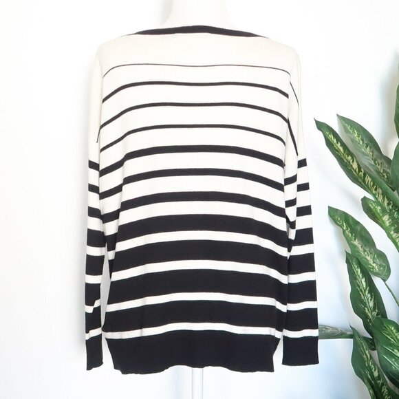 Ralph Lauren Black White Striped Knit Boat Neck Long Sleeve Sweater Pullover S - Picture 5 of 7